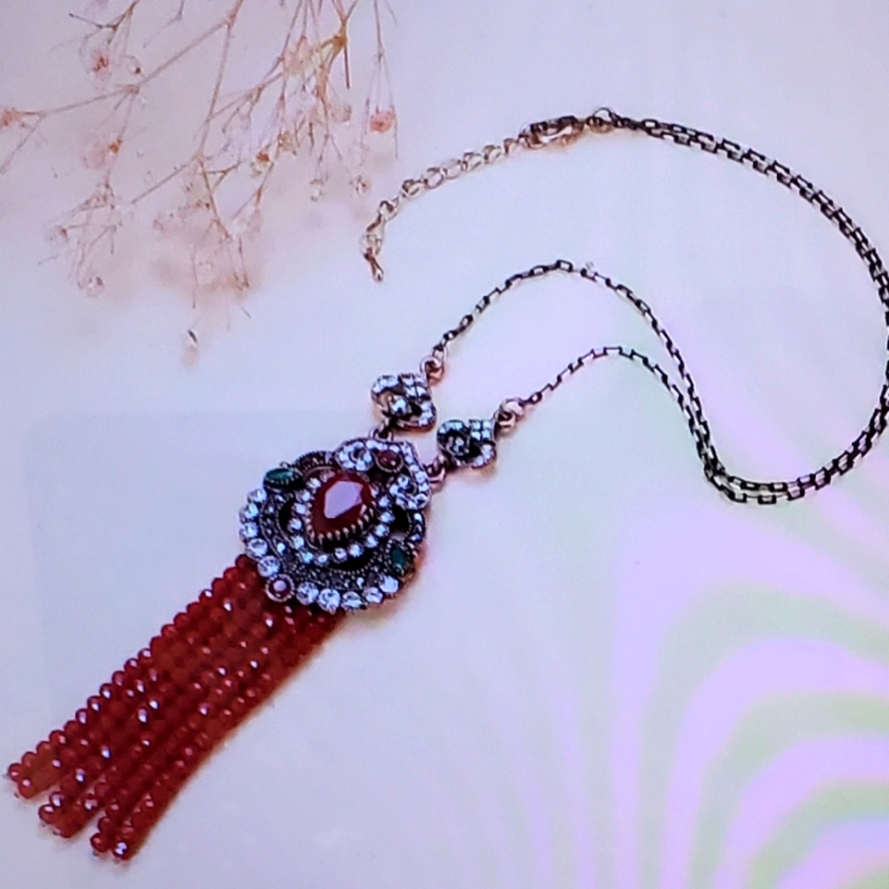 Turkish long tassel pendant necklace Antique Gold
